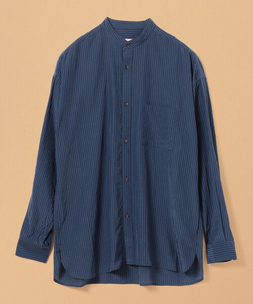 BEAMS LIGHTS（ビームスライツ）の「BEAMS LIGHTS / ストライプ バンドカラーシャツ（シャツ/ブラウス・メンズ・グリーン系その他2/ネイビー・LARGE/MEDIUM/SMALL）」の2枚目の写真