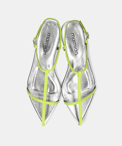 MAMIAN（マミアン）の「ポインテッドトゥ Tストラップ フラットサンダル（サンダル・レディース・アイボリー/ブラック/シルバー/ライム・L/S/M/LL）」の6枚目の写真