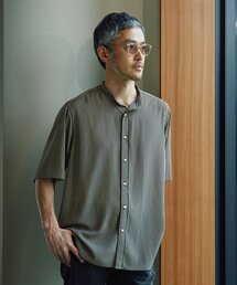 EDIFICE LA BOUCLE | 【LA BOUCLE / ラブークル】デシン バンドカラー パターン 半袖シャツ(シャツ/ブラウス)