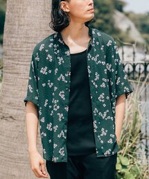 EDIFICE LA BOUCLE | 【LA BOUCLE / ラブークル】デシン バンドカラー パターン 半袖シャツ(シャツ/ブラウス)