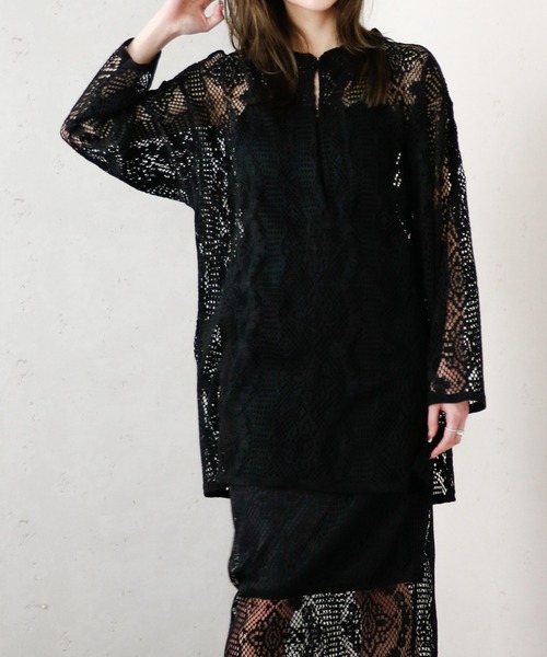 Per sist ence（パーシエンス）の「クロシェレースキーネックプルオーバー（シャツ/ブラウス・レディース・ブラック/グリーン/アイボリー・FREE）」の19枚目の写真