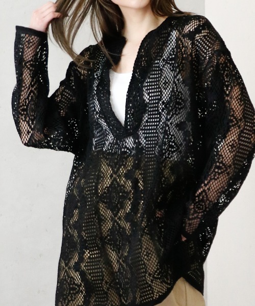 Per sist ence（パーシエンス）の「クロシェレースキーネックプルオーバー（シャツ/ブラウス・レディース・ブラック/グリーン/アイボリー・FREE）」の11枚目の写真