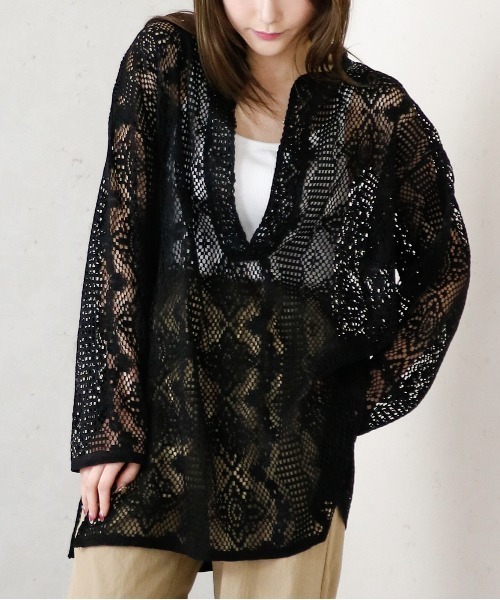 Per sist ence（パーシエンス）の「クロシェレースキーネックプルオーバー（シャツ/ブラウス・レディース・ブラック/グリーン/アイボリー・FREE）」の13枚目の写真