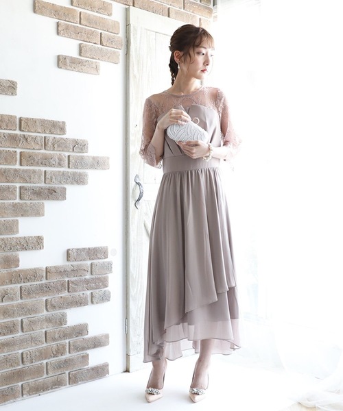 レース&シフォンロングドレス