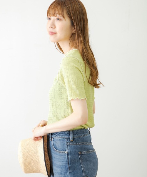 URBAN RESEARCH Sonny Label（アーバンリサーチサニーレーベル）の「ジャガードメローカットTシャツ（Tシャツ/カットソー・レディース・ブラック/オフホワイト/グリーン系その他/ブラウン・FREE）」の4枚目の写真