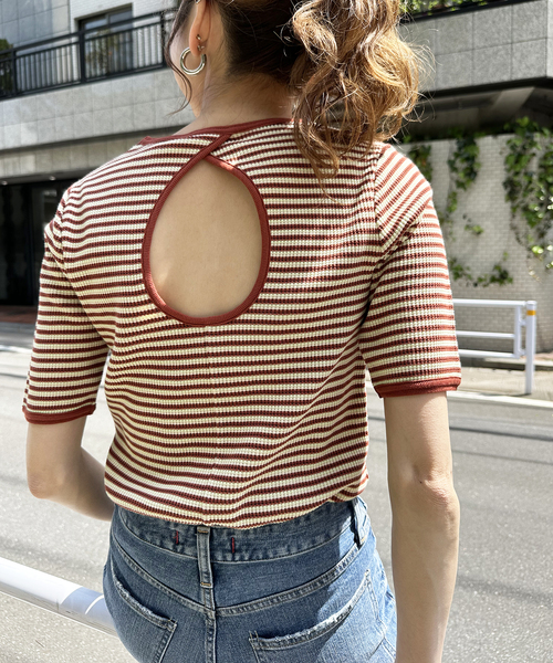 マルチボーダーワッフルプルオーバー