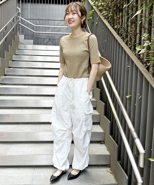 マルチボーダーワッフルプルオーバー