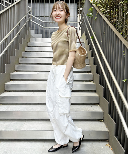 マルチボーダーワッフルプルオーバー