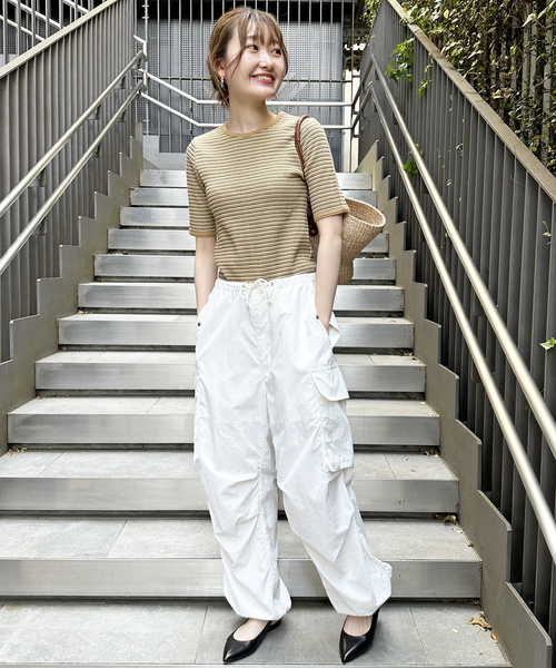 マルチボーダーワッフルプルオーバー