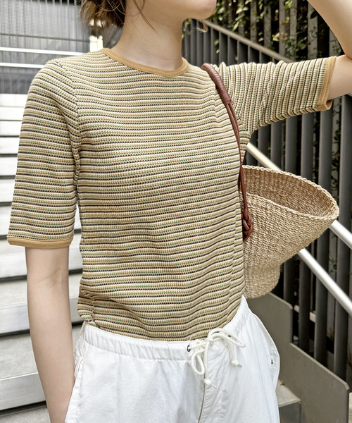 マルチボーダーワッフルプルオーバー