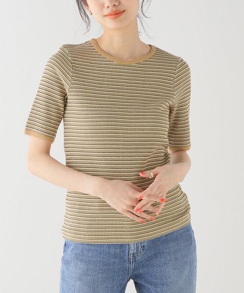 マルチボーダーワッフルプルオーバー