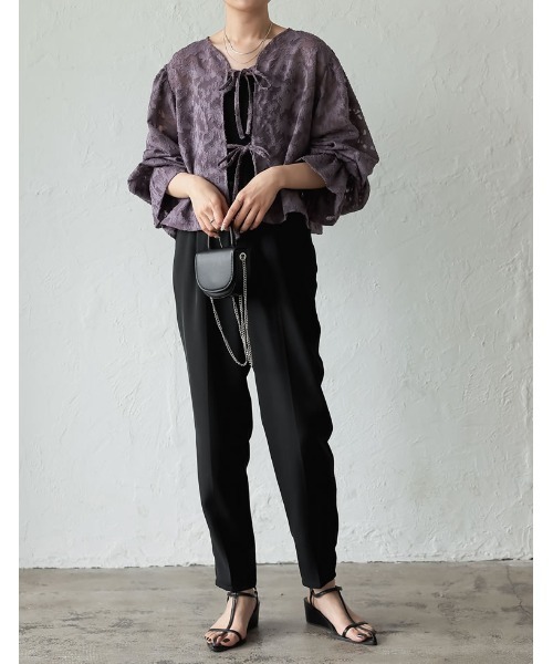 Re:EDIT（リエディ）の「[2023 SUMMER COLLECTION]前後2WAYフラワーカットジャガードシアーブラウス（カーディガン/ボレロ・レディース・アイボリー/ブラック/パープル・MEDIUM/LARGE）」の20枚目の写真