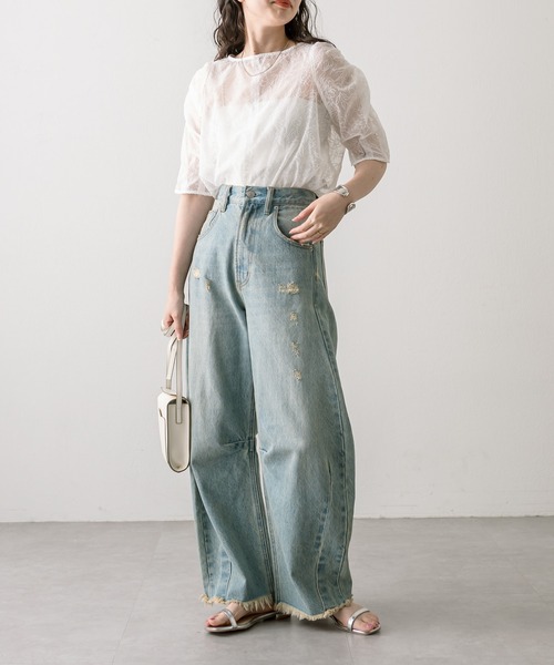 セール】新色追加！半袖シアーパフスリーブブラウス（シャツ/ブラウス