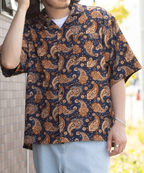 SlashDate(スラッシュデイト)の「レトロデザイン総柄オープンカラーシャツ/ビッグシルエット(シャツ/ブラウス・メンズ・ネイビー/パープル/ブラウン/グレー/ブラック/ホワイト・M/L/XL)」の18枚目の写真