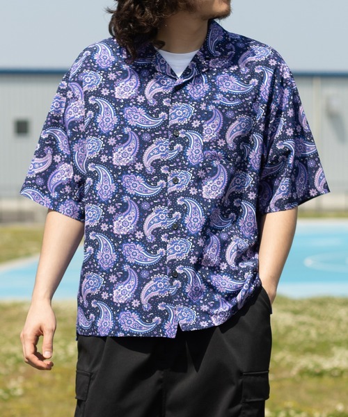 SlashDate(スラッシュデイト)の「レトロデザイン総柄オープンカラーシャツ/ビッグシルエット(シャツ/ブラウス・メンズ・ネイビー/パープル/ブラウン/グレー/ブラック/ホワイト・M/L/XL)」の13枚目の写真