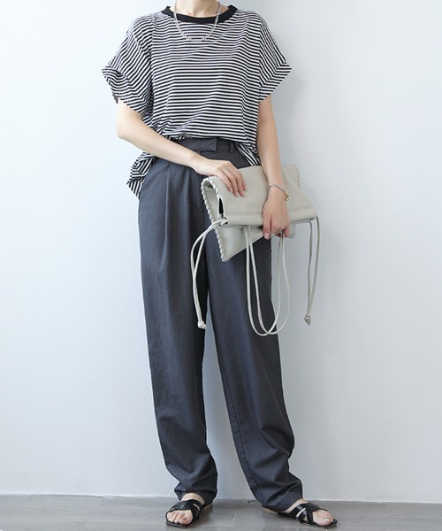 Doux Belle(ドゥーベル)の「フレンチスリーブTシャツ(Tシャツ/カットソー・レディース・ネイビー/ブラック系その他/ブラウン/グレー/ホワイト/ブラック・FREE)」の7枚目の写真