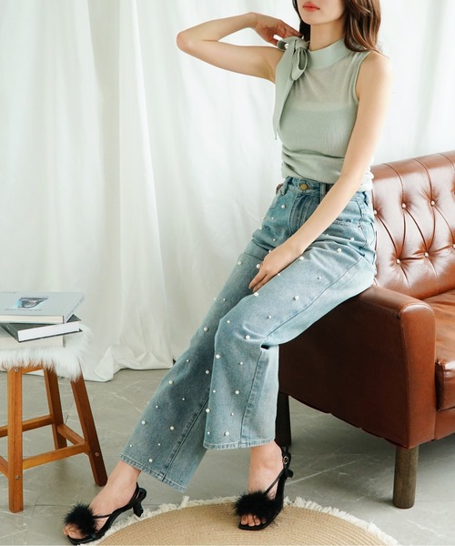 Jasmine Grandiflorum(ジャスミングランディフローラム)の「【Jasmine】パール付きハイウエストワイドデニムパンツ(デニムパンツ・レディース・ブルー/ブラック/ネイビー・LARGE/X-LARGE/MEDIUM/SMALL)」の15枚目の写真