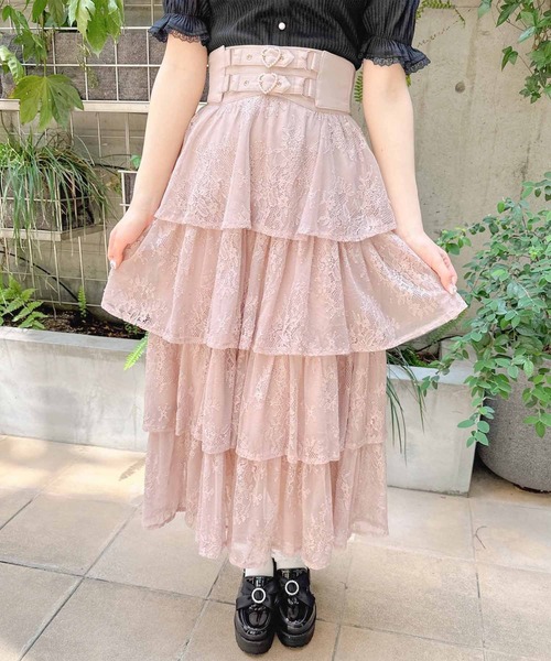 【関税込み】Constanca Entrudo ピンク ポリエステル スカート セール】4段ティアードロングスカート（スカート）｜ROJITA