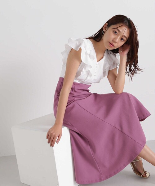 NATURAL BEAUTY BASIC(ナチュラルビューティーベーシック)の「◇フリルスリーブドッキングワンピース(ワンピース・レディース・ベージュ系その他/パープル系その他/ブラウン系その他・SMALL/MEDIUM)」の3枚目の写真