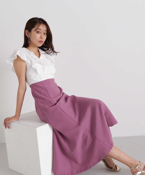 ナチュラルビューティーベーシックドッキングワンピース フリルスリーブ花柄ブラック NATURAL BEAUTY BASIC（ナチュラルビューティーベーシック）の
