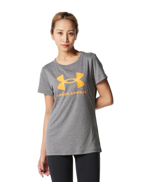 UNDER ARMOUR(アンダーアーマー)の「UAテック ショートスリーブTシャツ 〈ビッグロゴ〉(トレーニング/レディース)(Tシャツ/カットソー・レディース・グレー・S/XL/L/M)」の1枚目の写真