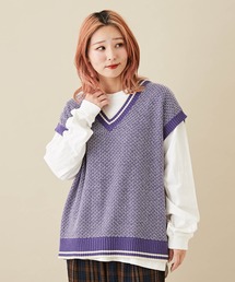 CUBE SUGAR | バルキーニットVネックライン入りベスト(ベスト)
