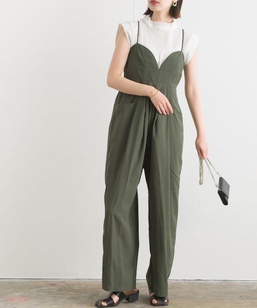 terrace(テラス)の「レイヤードキャミ オールインワン(パンツドレス・レディース・ブラック/カーキ/ベージュ/グリーン系その他/ブラック系その他・MEDIUM)」の5枚目の写真