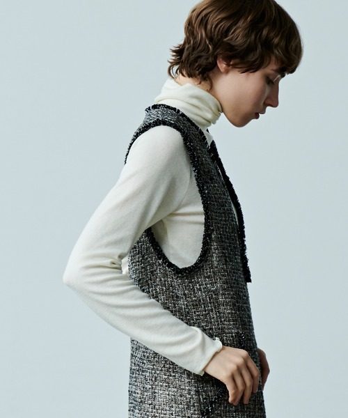 kha:ki(カーキ)の「「KHA:KI / カーキ」TWEED OVERALLS(サロペット/オーバーオール・レディース・ブラック/ベージュ・1/2)」の8枚目の写真