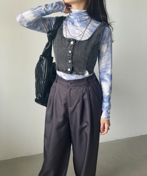 CLEA（クレア）の「タイダイ柄メロウシアーハイネックインナートップス（Tシャツ/カットソー・レディース・ブルー/ブラック・FREE）」の21枚目の写真