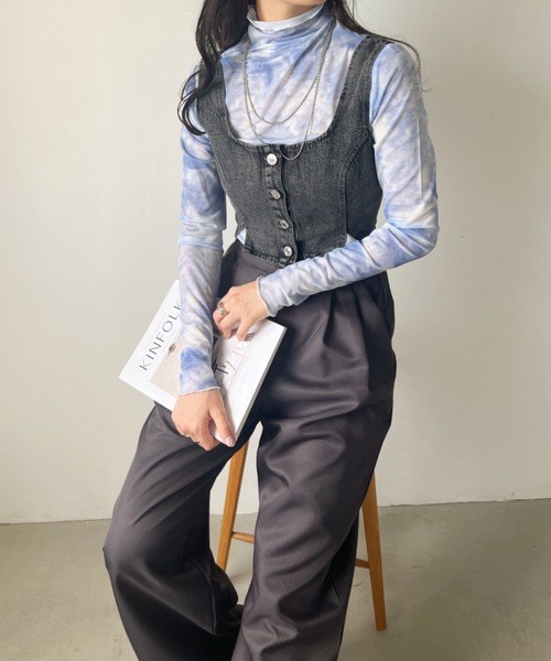 CLEA（クレア）の「タイダイ柄メロウシアーハイネックインナートップス（Tシャツ/カットソー・レディース・ブルー/ブラック・FREE）」の18枚目の写真