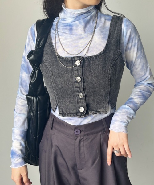 CLEA（クレア）の「タイダイ柄メロウシアーハイネックインナートップス（Tシャツ/カットソー・レディース・ブルー/ブラック・FREE）」の15枚目の写真