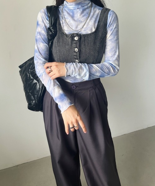 CLEA（クレア）の「タイダイ柄メロウシアーハイネックインナートップス（Tシャツ/カットソー・レディース・ブルー/ブラック・FREE）」の20枚目の写真