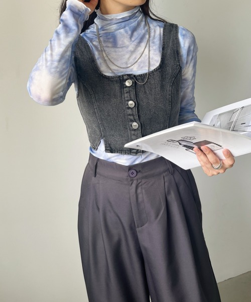 CLEA（クレア）の「タイダイ柄メロウシアーハイネックインナートップス（Tシャツ/カットソー・レディース・ブルー/ブラック・FREE）」の19枚目の写真