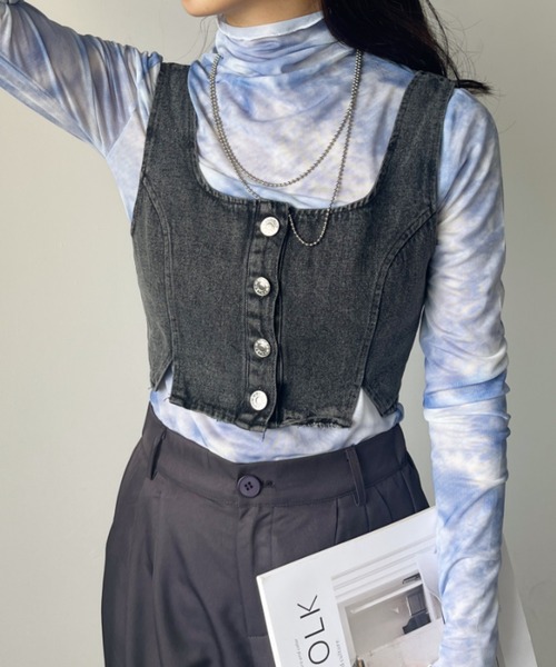 CLEA（クレア）の「タイダイ柄メロウシアーハイネックインナートップス（Tシャツ/カットソー・レディース・ブルー/ブラック・FREE）」の16枚目の写真