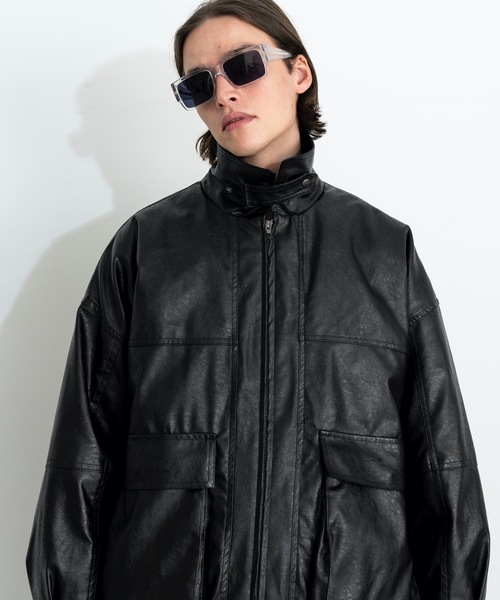 COLIN(コリン)の「COLIN:FAKE LEATHER QUILTING A-2 BLOUSON フェイクレザー 中綿キルティング A-2 ブルゾン(ライダースジャケット・メンズ・ブラック・L/M)」の7枚目の写真