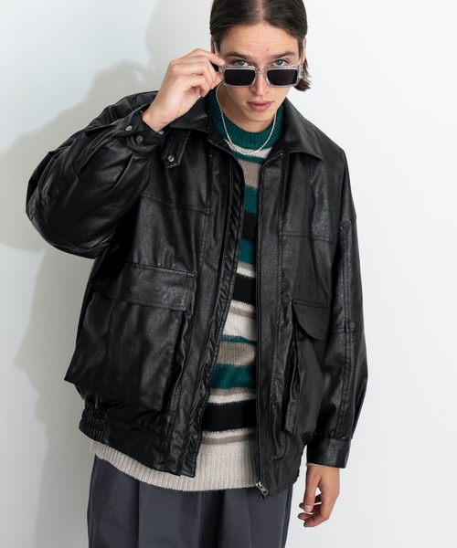 COLIN(コリン)の「COLIN:FAKE LEATHER QUILTING A-2 BLOUSON フェイクレザー 中綿キルティング A-2 ブルゾン(ライダースジャケット・メンズ・ブラック・L/M)」の18枚目の写真