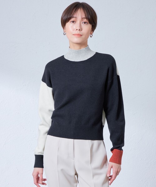 CAST:(キャストコロン)の「【イチオシ】カラーブロックニット・2023秋冬モデル(ニット/セーター・レディース・ネイビー/グレー/オフホワイト・M)」の1枚目の写真