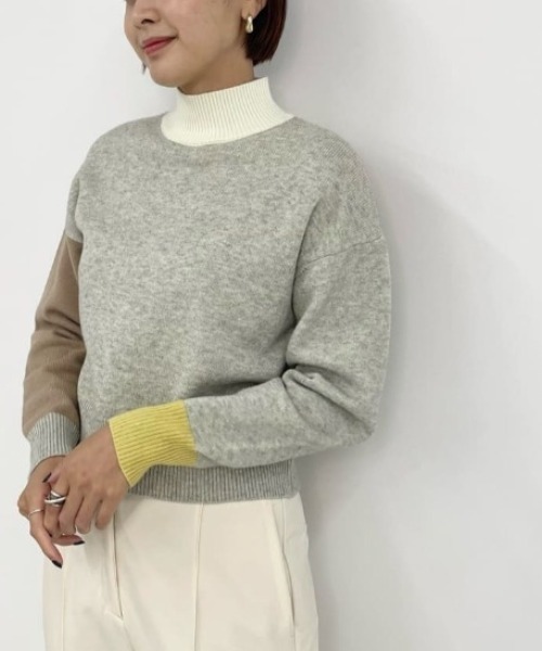 CAST:(キャストコロン)の「【イチオシ】カラーブロックニット・2023秋冬モデル(ニット/セーター・レディース・ネイビー/グレー/オフホワイト・M)」の5枚目の写真