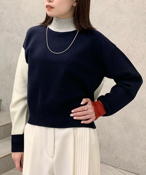 CAST:(キャストコロン)の「【イチオシ】カラーブロックニット・2023秋冬モデル(ニット/セーター・レディース・ネイビー/グレー/オフホワイト・M)」の4枚目の写真