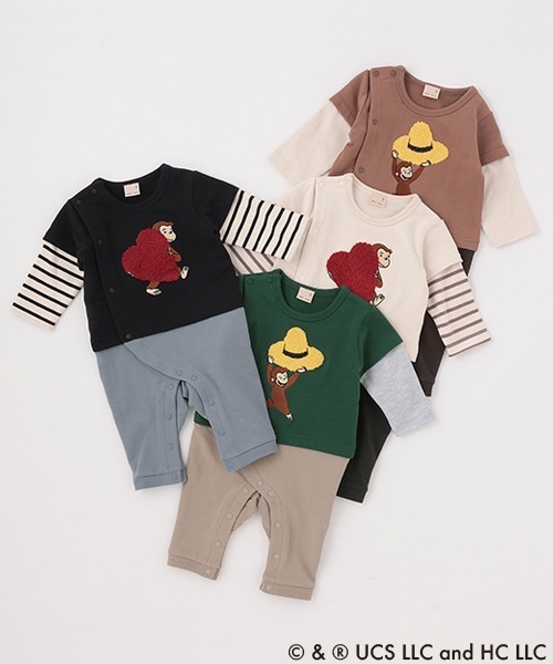 petit main（プティマイン）の「【おさるのジョージ】袖レイヤードカバーオール（ロンパース・キッズ・ブラック/グリーン/アイボリー/モカ・80ｃｍ/70cm）」の9枚目の写真