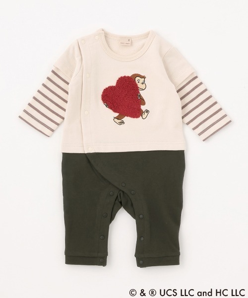 petit main（プティマイン）の「【おさるのジョージ】袖レイヤードカバーオール（ロンパース・キッズ・ブラック/グリーン/アイボリー/モカ・80ｃｍ/70cm）」の8枚目の写真