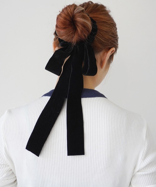 ハンドメイドシュシュM-3772♡ブラックジョーゼット♡リボン付♡ ハンドメイドシュシュM-3772♡ブラックジョーゼット♡リボン付