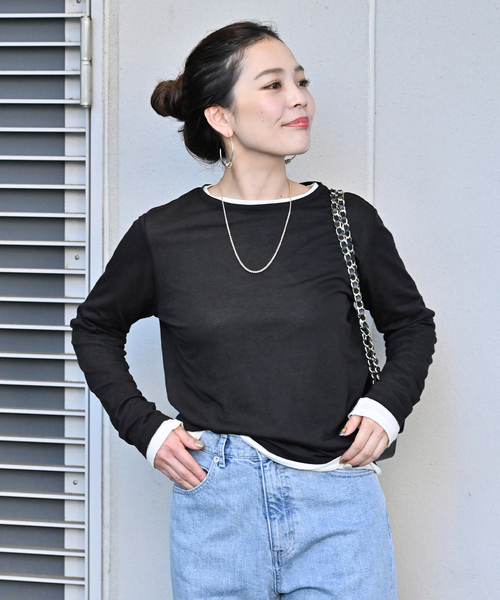 B.C STOCK(ベーセーストック)の「《追加》シアークルーネックロンT(Tシャツ/カットソー・レディース・ブラック/ホワイト・FREE)」の16枚目の写真