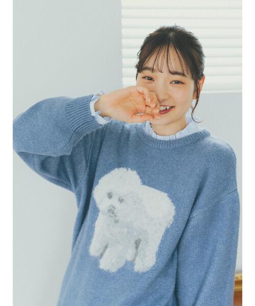 ehka sopo（エヘカソポ）の「ワンコ柄ニット（ニット/セーター・レディース・ピンク/ブラウン/ベージュ/サックスブルー・F）」の10枚目の写真