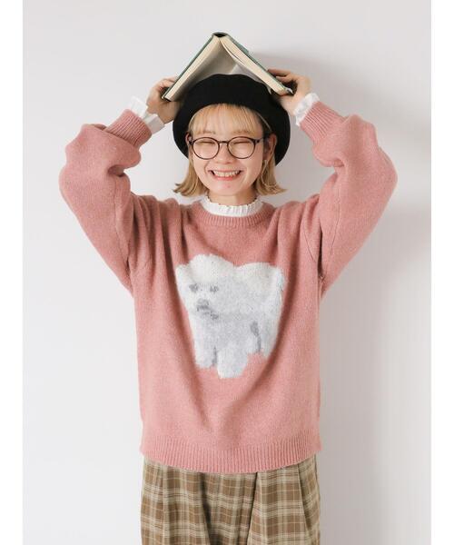 ehka sopo（エヘカソポ）の「ワンコ柄ニット（ニット/セーター・レディース・ピンク/ブラウン/ベージュ/サックスブルー・F）」の6枚目の写真