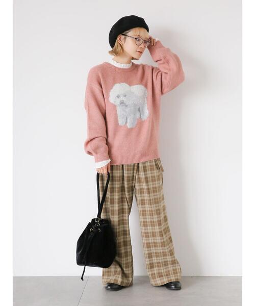 ehka sopo（エヘカソポ）の「ワンコ柄ニット（ニット/セーター・レディース・ピンク/ブラウン/ベージュ/サックスブルー・F）」の22枚目の写真