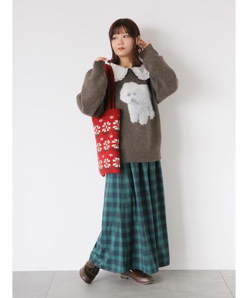 ehka sopo（エヘカソポ）の「ワンコ柄ニット（ニット/セーター・レディース・ピンク/ブラウン/ベージュ/サックスブルー・F）」の12枚目の写真