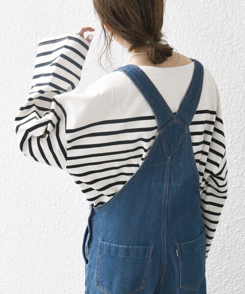SHIPS any（シップス エニィ）の「SHIPS any:〈洗濯機可能〉ワイド スリーブ ビッグ ボーダー プルオーバー（Tシャツ/カットソー・レディース・ブラック/オレンジ/ライトブルー・ONE SIZE）」の7枚目の写真