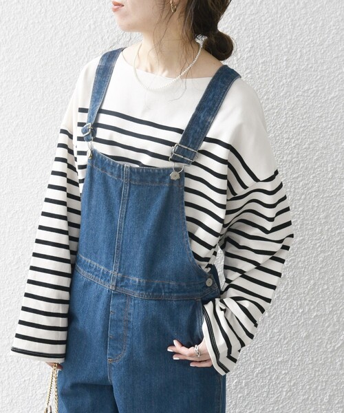 SHIPS any（シップス エニィ）の「SHIPS any:〈洗濯機可能〉ワイド スリーブ ビッグ ボーダー プルオーバー（Tシャツ/カットソー・レディース・ブラック/オレンジ/ライトブルー・ONE SIZE）」の8枚目の写真