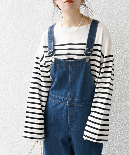 SHIPS any（シップス エニィ）の「SHIPS any:〈洗濯機可能〉ワイド スリーブ ビッグ ボーダー プルオーバー（Tシャツ/カットソー・レディース・ブラック/オレンジ/ライトブルー・ONE SIZE）」の9枚目の写真